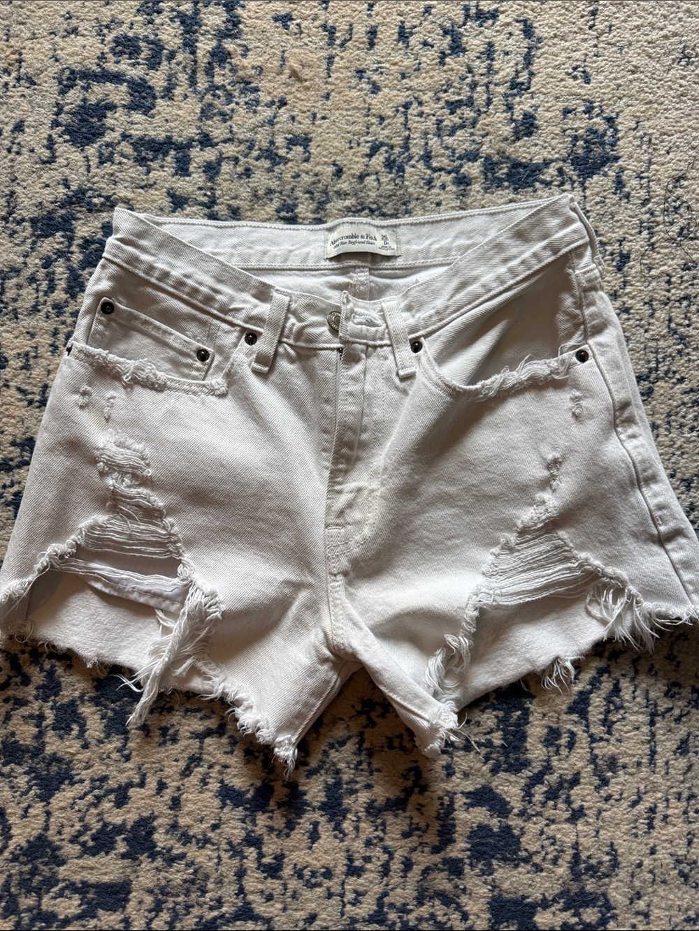 Abercrombie & Fitch White Ripped High-Rise Jean Shorts